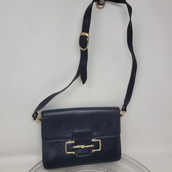 Vintage Old Visconti ITALY Leather Shoulder Bag Crossbody Blue Celine Designer - Picture 2 of 9